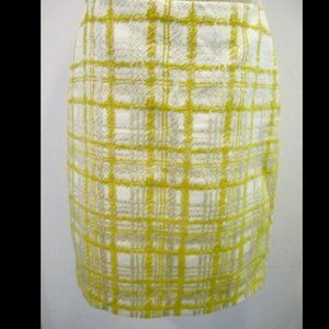 10P Talbots jacquard STUNNING cotton blend YELLOW CREAM textured PLAID skirt 21"
